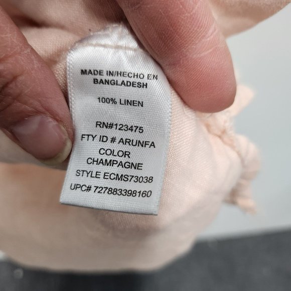 Company Ellen Tracy Womens Peach Linen Blouse XL Lace Up Tab Sleeve Hi-Low Top - Picture 7 of 9